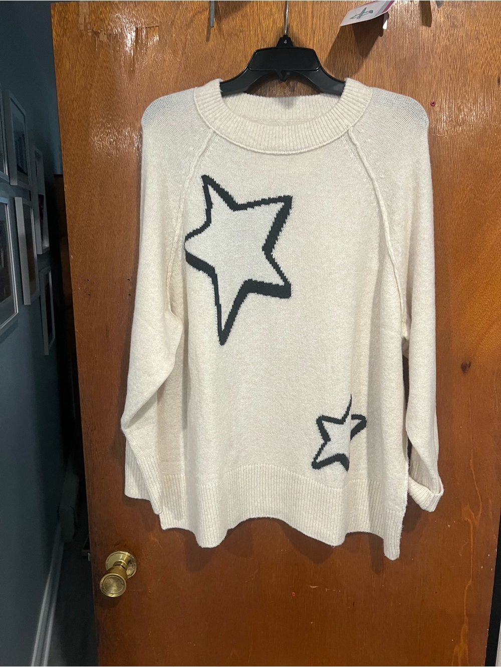 aerie Cream Sweater with Black Star Accents